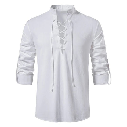 King Billion Men's Shirts Casual Men Cotton Linen Long Sleeve T-shirt Spring Autumn Vintage Shirt US Size Drawstring Neck