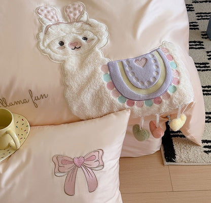 cute cartoon alpaca bedding set single double teen,twin full queen king cotton home textile flat sheet pillow case quilt cover