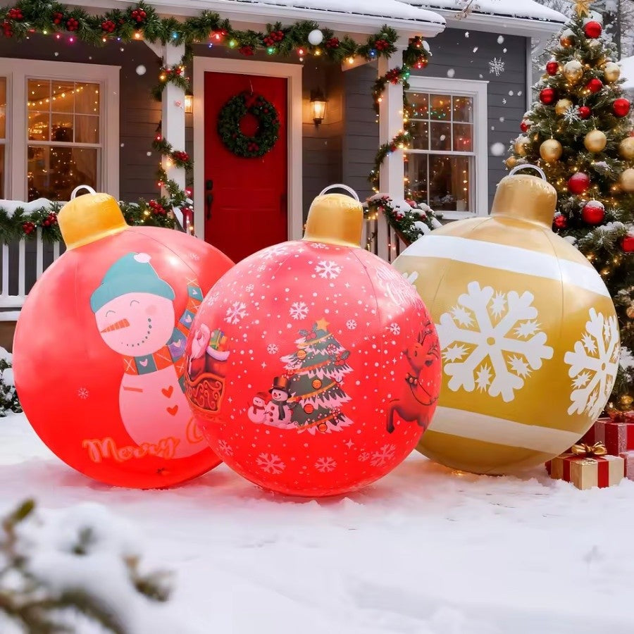 32 Inch Giant PVC Inflatable Christmas Ball Ornaments Outdoor Large Xmas Blow Ball Decorations for Christmas Party Ornaments