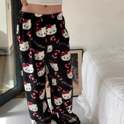 Calça de Pijama Hello Kitty Y2K Sanrio Anime Feminina Calças de Pijama Desenho Animado Moda Roupa de Dormir Calças de Lazer Roupa de Casa