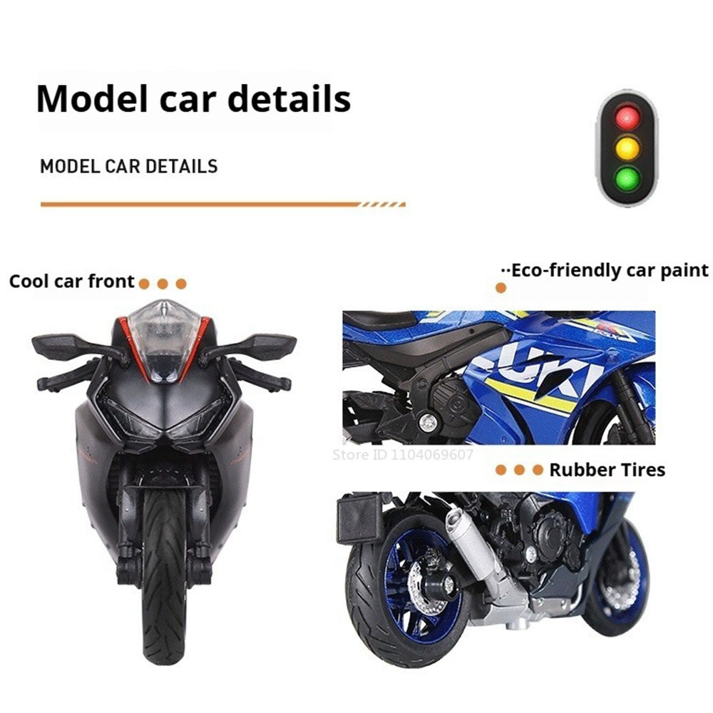 1:18 Hayabusa R1 GSX1000R CBR1000RR Modelos de Miniaturas de Motocicletas Brinquedo de Liga Fundido Direção da Roda Dianteira com Amortecimento Presentes