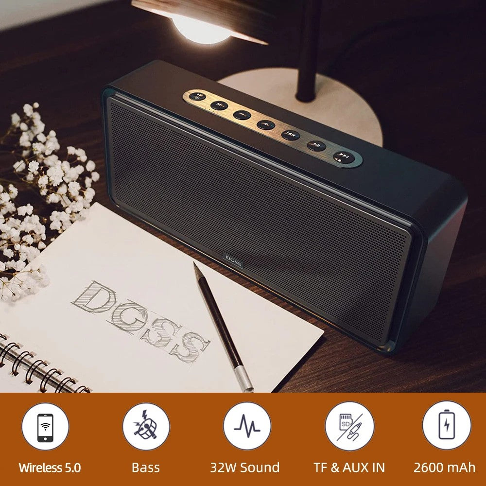 Caixas de Som Bluetooth DOSS SoundBox XL 32W, Alto-falante Estéreo Doméstico Bluetooth Sem Fio com Driver Duplo para Echo Dot, Celular, Tablet, TV
