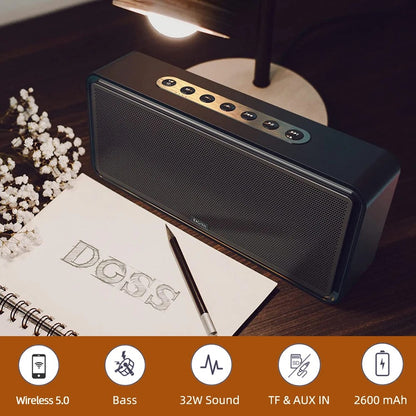 Caixas de Som Bluetooth DOSS SoundBox XL 32W, Alto-falante Estéreo Doméstico Bluetooth Sem Fio com Driver Duplo para Echo Dot, Celular, Tablet, TV