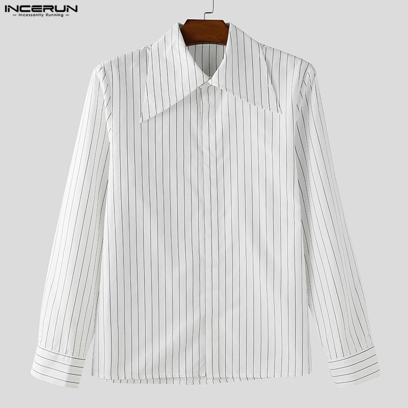 INCERUN Men Striped Shirt Lapel Long Sleeve Loose Casual Men Clothing Streetwear 2025 Korean Style Fashion Male Shirts Tops