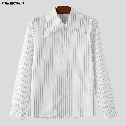 INCERUN Men Striped Shirt Lapel Long Sleeve Loose Casual Men Clothing Streetwear 2025 Korean Style Fashion Male Shirts Tops