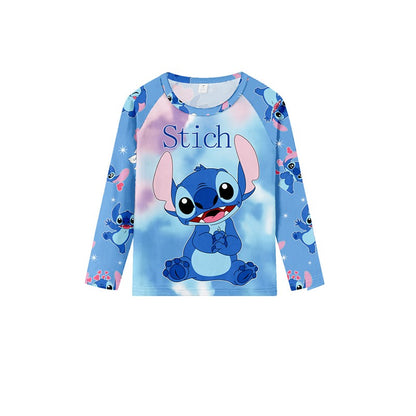 2pcs Stitch Printed Pajama Set for Kids, Long Sleeve Top & Pants, Round Neck, Stitch Home Wear Set for Boys and Girls