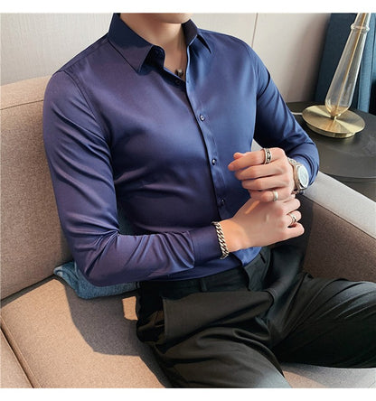 Plus Size S-7XL High Quality Men Dress Shirt 2024 Autumn Long Sleeve Solid Business Slim Shirts Homme Dress Social Casual Shirt