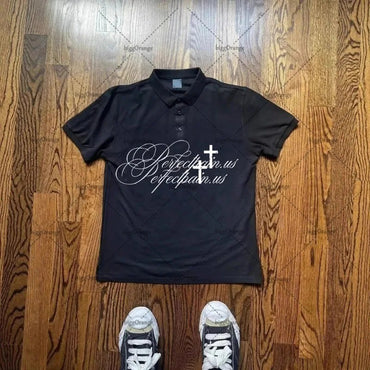 Harajuku Retro Striped Letters Fashionable Loose Cotton T-shirt Men Y2K High Street Fashion Clothing Punk Casual Short Sleeves