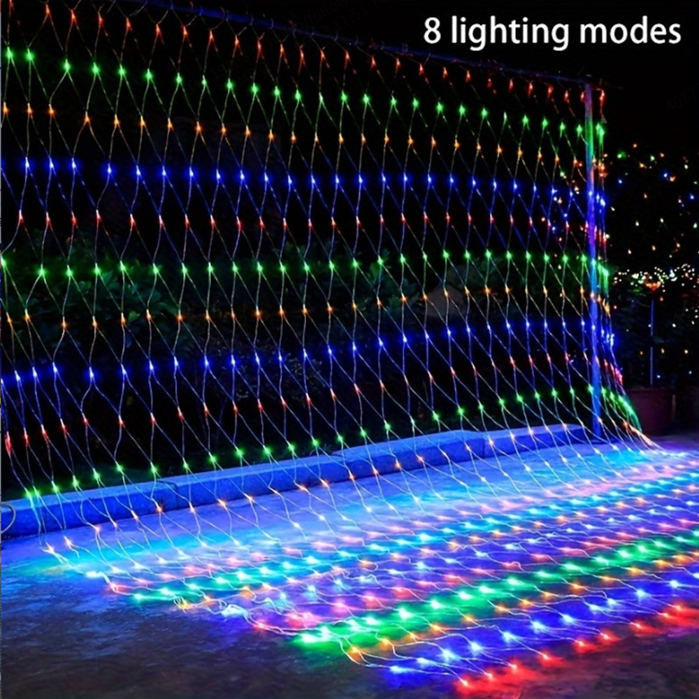 LED Mesh String Lights, 3mX2m String Lights with 8 Modes, European Plug Christmas Outdoor Lights Mesh Fairy Light Garland