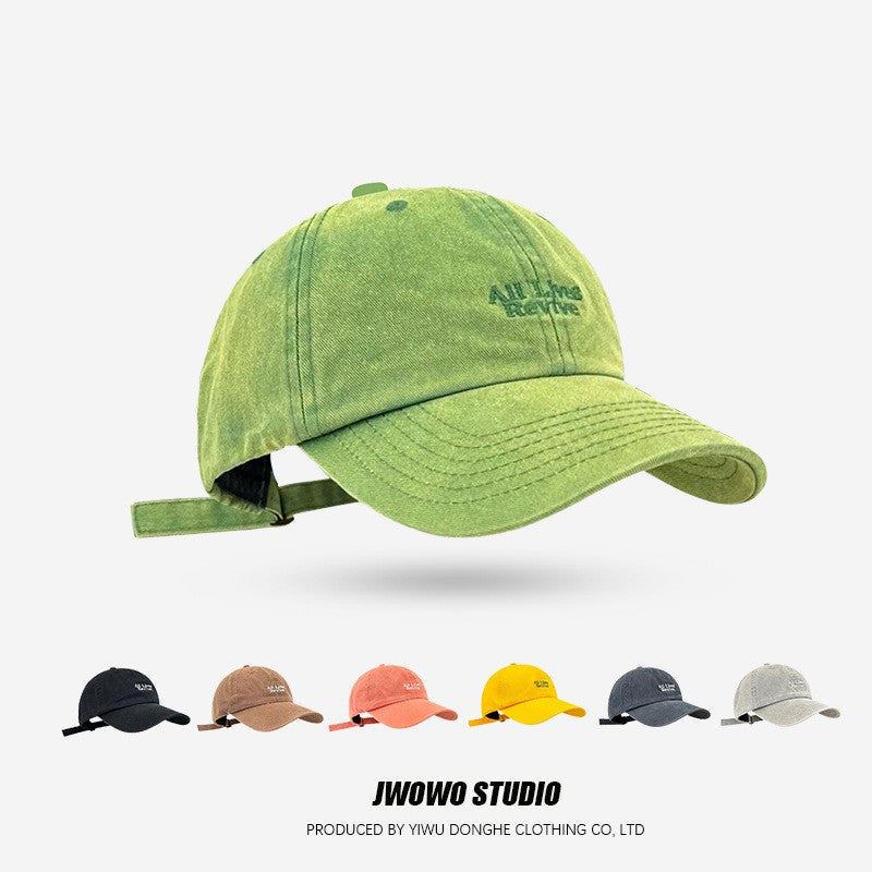 Trendy Japanese Retro Washed Denim Baseball Cap Embroidered Letter Couple Sun Hat Casual Outdoor Sport UV Resistant Baseball Cap