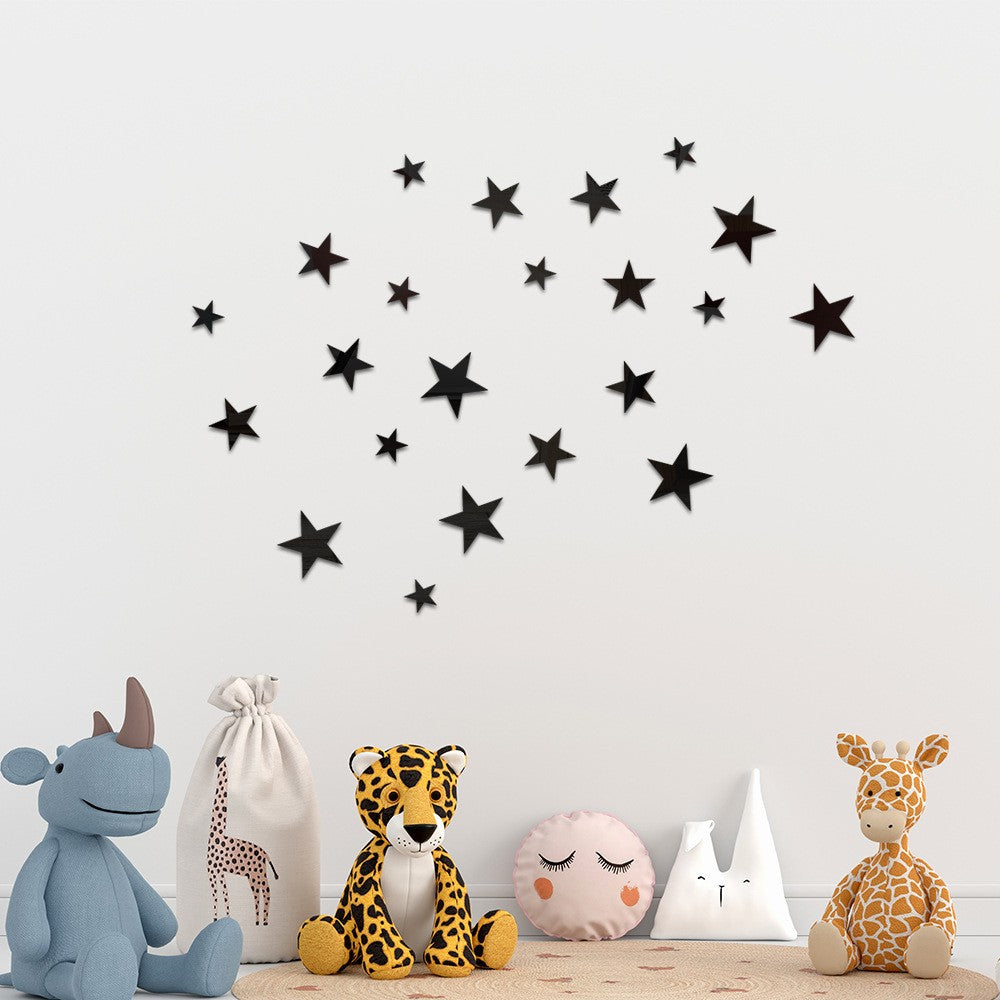 3D Star Mirror Wall Sticker Large Medium and Small Combination Acrylic Mirror Wall Sticker Home Living Room Wall Decorations