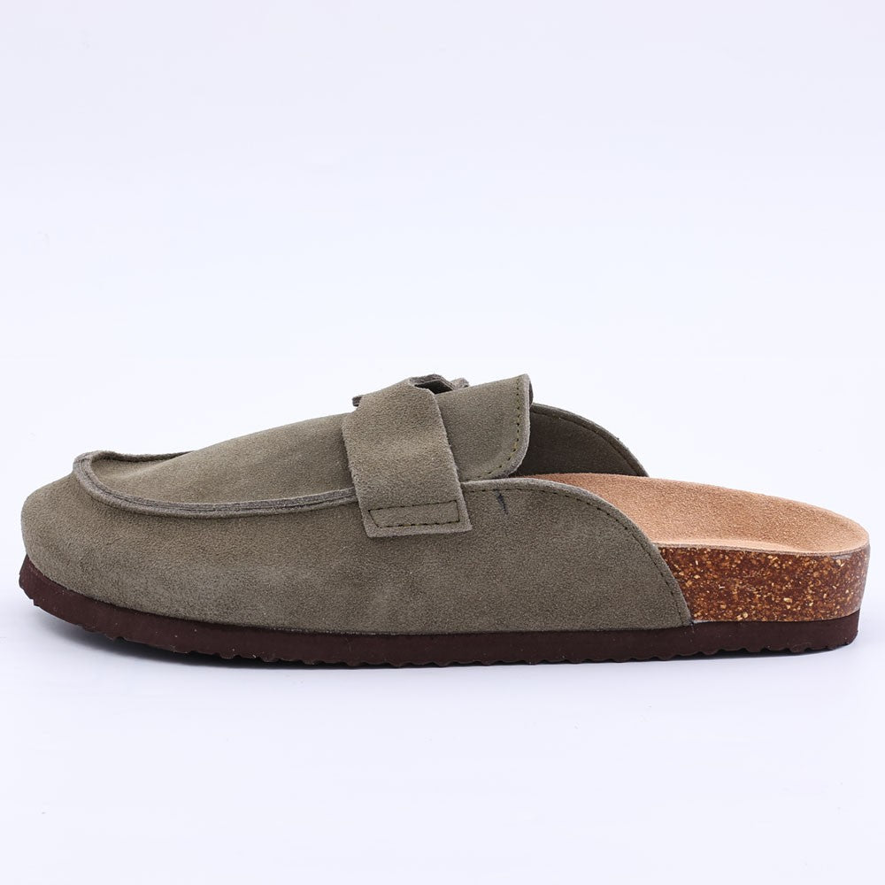 Comwarm Cow Suede Women Clogs With Adjustable Buckle Cork Footbed Leather Mules Comfort Slip on Women Slippers Summer Cork Clogs