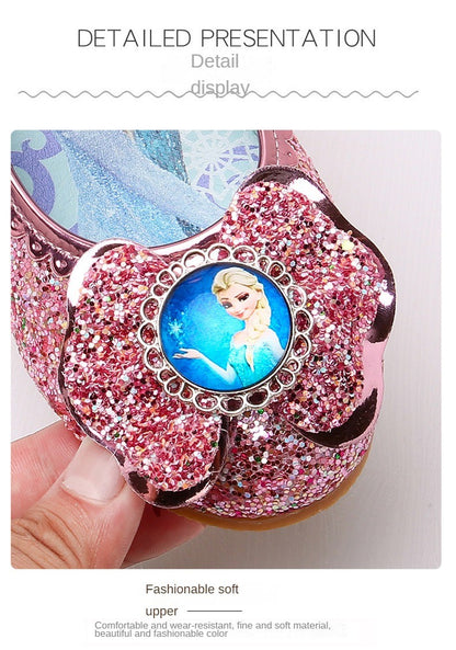 Disney Frozen Princess Elsa Cartoon Soft Sole Sandals Baby Girl Princess Shoes Crystal Shoes Children Flat Girl Leather Shoes