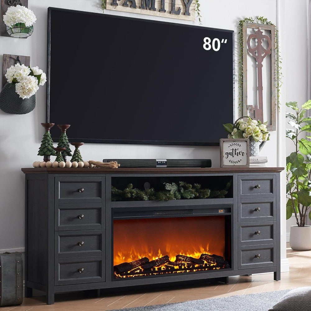 TV Stand for TVs up to 80 Inches with 36 Electric Fireplace, 31 Farmhouse Tall Entertainment Center w/Drawer & Adjusta