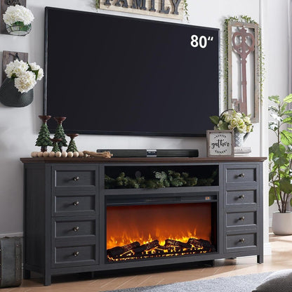 TV Stand for TVs up to 80 Inches with 36 Electric Fireplace, 31 Farmhouse Tall Entertainment Center w/Drawer & Adjusta