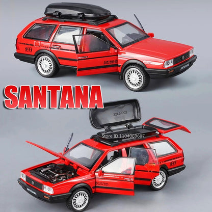 1:32 SANTANA Carros de Brinquedo em Miniatura de Liga Leve com Som, Luz e Portas que Abrem, Puxar para Trás, Veículos de Decoração para Presentes Infantis