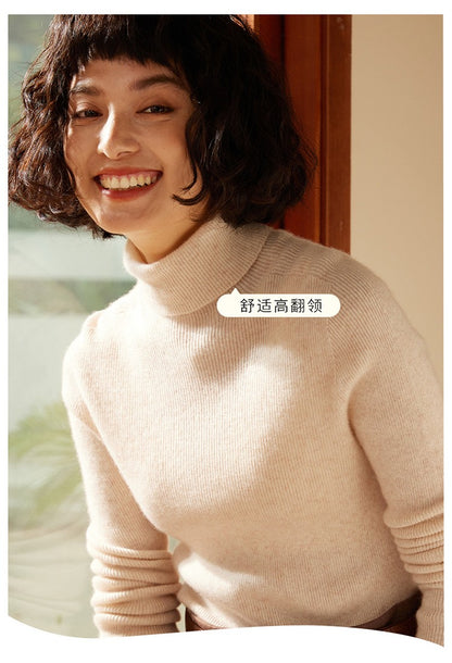 Autumn and Winter New Women's Sweater 100% Pure Cashmere High Collar Hoodie Knitted Basic Style Hot Selling Women's Top