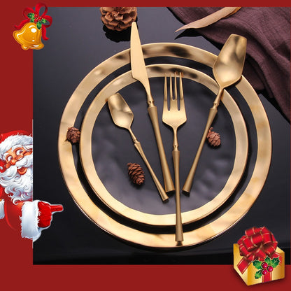 Conjunto de Talheres Matte Dourado Garfos Colheres Facas Conjunto de Talheres Aço Inoxidável Dourado Prata com Garfo de Bolo