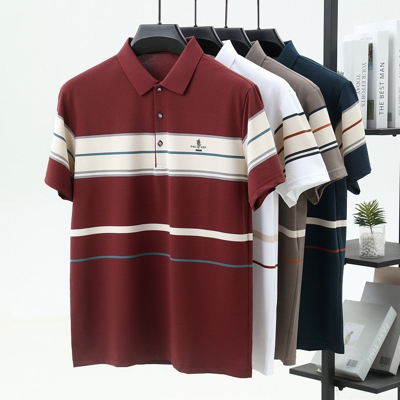 Luxury men's short sleeved polo shirt summer fashion hot selling striped top badge original design golf casual business T-shirt