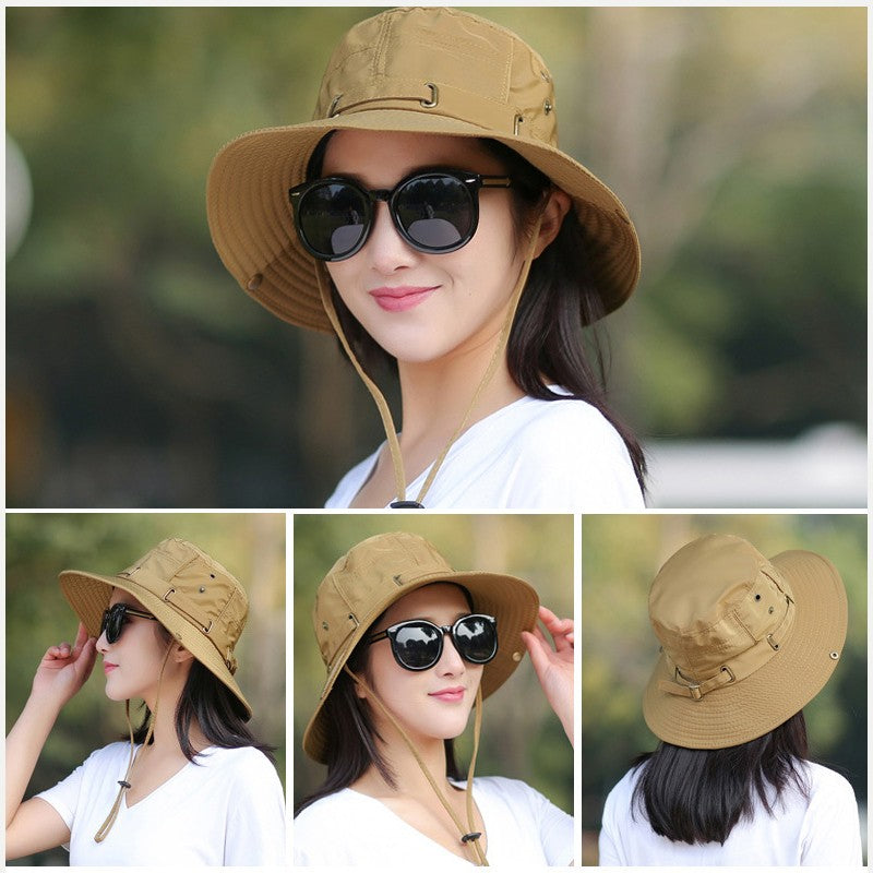 RICYGVM Women Big Brim Fisherman Hat Outdoor Mountaineering UV Protection Sun Visors Unisex Fashion Solid Color Basin Cap ????a