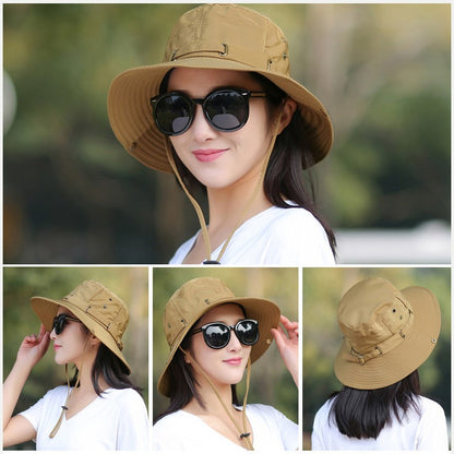 RICYGVM Women Big Brim Fisherman Hat Outdoor Mountaineering UV Protection Sun Visors Unisex Fashion Solid Color Basin Cap ????a