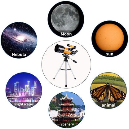 Telescópio Refrator Profissional F30070 HD 150x Ampliação Leve Portátil Ideal para Shows Acampamentos e Atividades ao Ar Livre