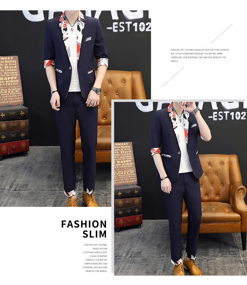 Summer 2025 Korean Slim Fit Short Sleeve Suit Casual Thin British Style Seven-Point Mid-Sleeve Suit for Men