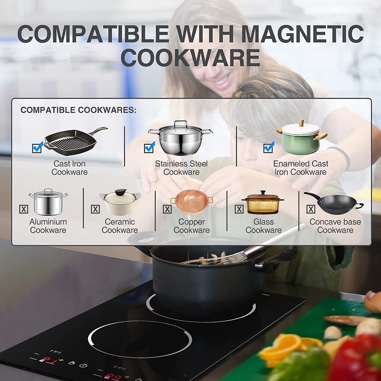 Commercial Built-In 2 Plates Electric Stove Induction Cooker Infrared Cooker Touch Screen Double Cooker Burner Induction Cooktop