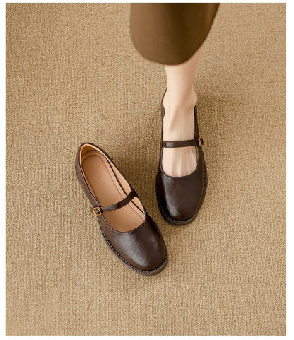 Mary Janes Women's Shoes Round Toe Flats Spring and Autumn New Fashion Buckle Strap Shallow Mouth Low Heels Loafers Women Flats