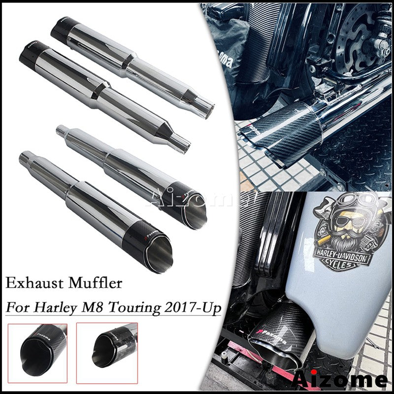 Motorcycle 4.5Inch Slash?Cut Exhaust Muffler Carbon Fiber For Harley M8 Touring Electra Street Glide Road King Road Glide 17-26
