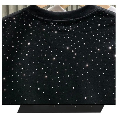 Summer Men Clothing Summer Rhinestone Rivet T-shirt Round Neck Casual T-shirt Korean Version Men's Short Sleeves Tee