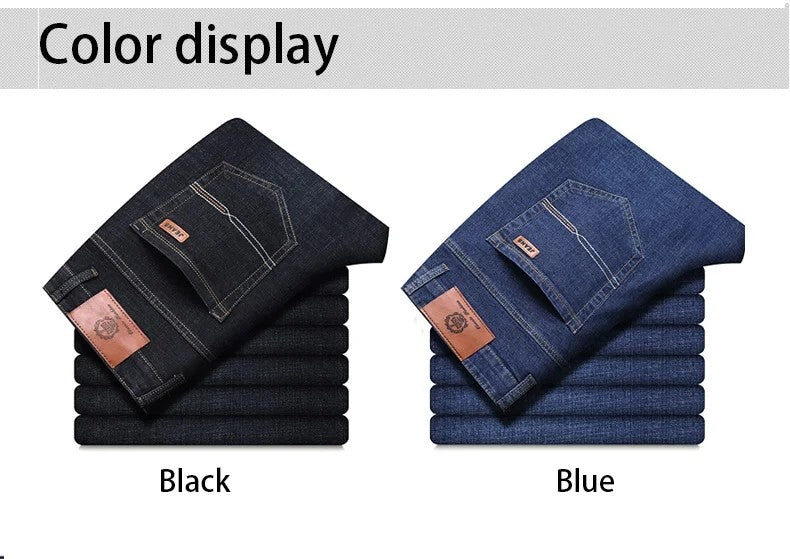 2025 Spring Autumn New Men's Jeans Casual Straight Stretch Fashion Classic Blue Black Work Denim Trousers Male Brand Clothing