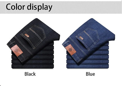 2025 Spring Autumn New Men's Jeans Casual Straight Stretch Fashion Classic Blue Black Work Denim Trousers Male Brand Clothing