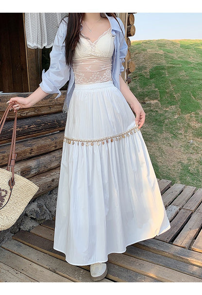 Casual High Waist Chic Pleated Skirts Korean Fashion bohemian dress Basics A-line Plus Size Clothing