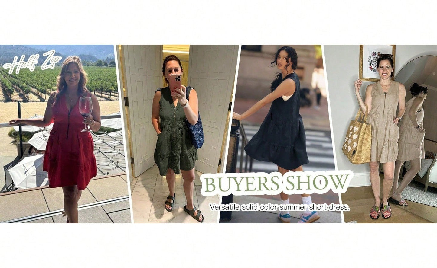 Fisoew Women's Sleeveless Mini Dress Half Zip V Neck Casual Mesh Back Summer Dress with Pockets sexy dress