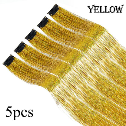 5 Unidades/Pacote Extensões de Cabelo Cintilantes Presilhas Arco-Íris Brilhantes Mechas de Cabelo Resistentes ao Calor Extensões de Cabelo Cintilantes para Tranças