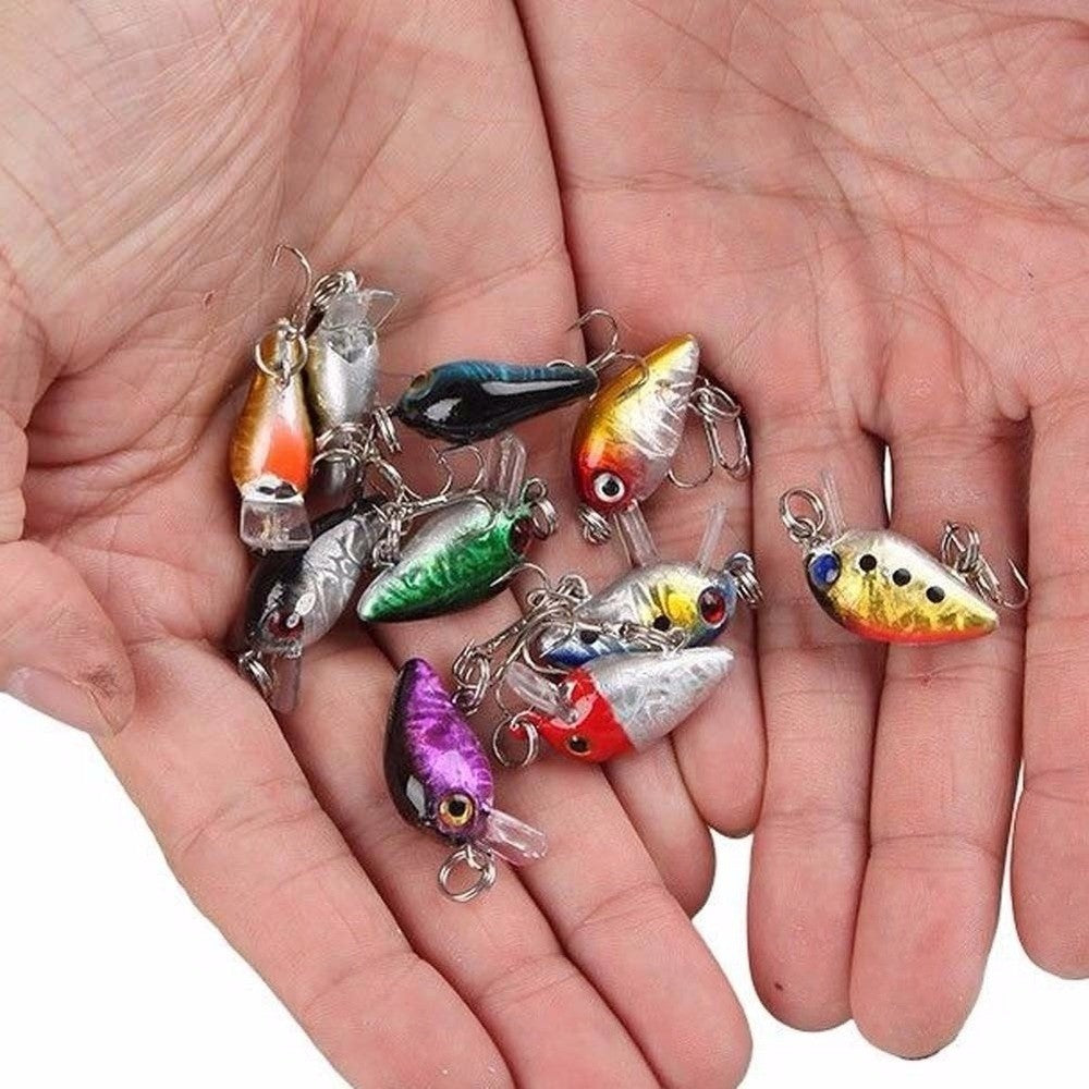 10 unidades de iscas de pesca tipo Crankbait, iscas de pesca pequenas flutuantes, iscas de pesca duras para robalo, iscas de pesca tipo Wobbler