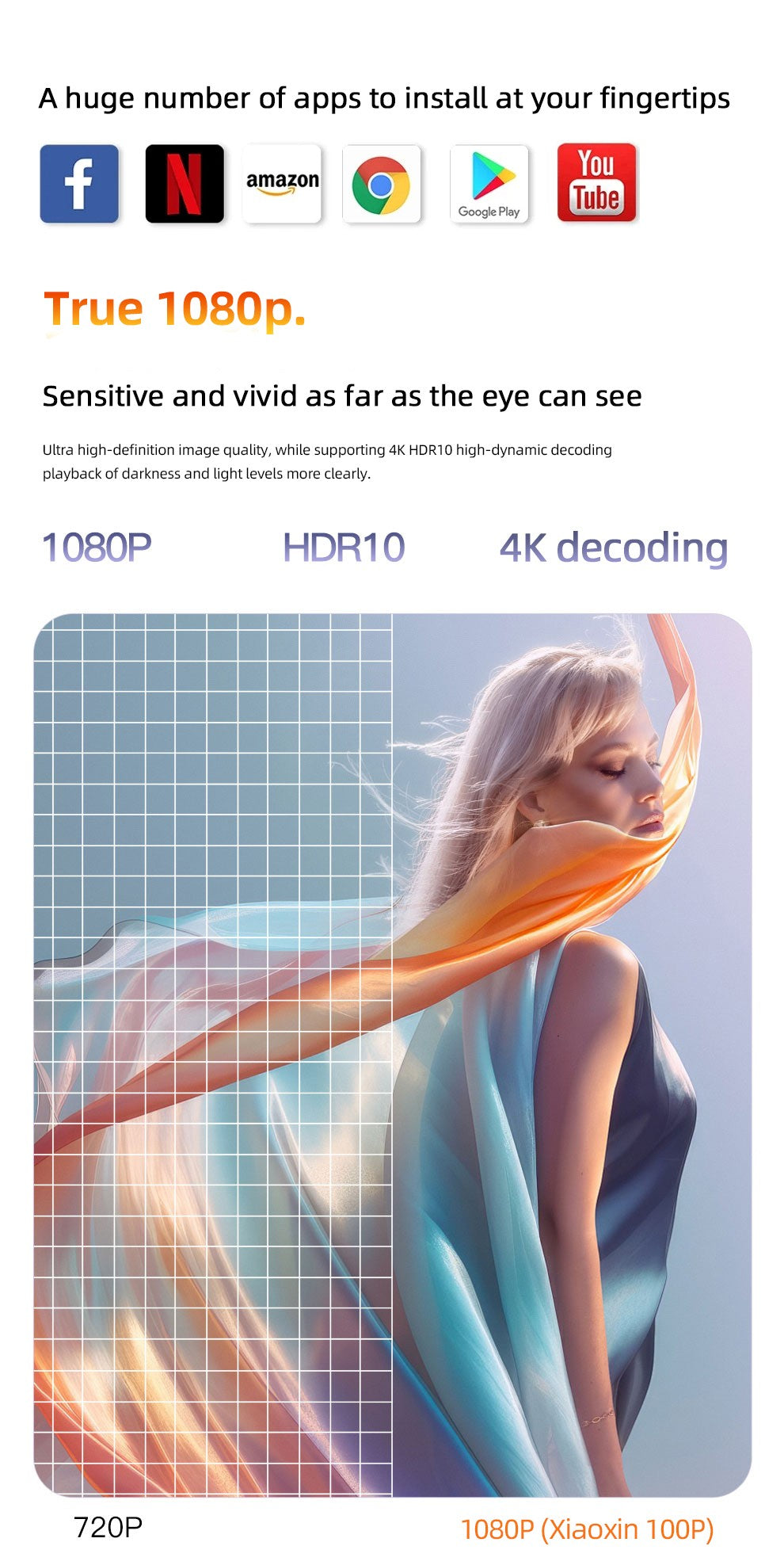 Lenovo Xiaoxin 100P Projector 1140ANSI Ultra HD LED Video Movie Home Theater Outdoor Portable Beam Projector PK hy300 Proyector