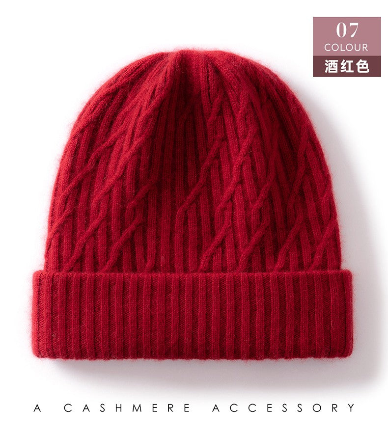 Autumn Winter 100% Cashmere Hat Double Layer Thickened Reversible Cold-Proof Unisex Knitted Wool Hat Versatile Ear Protection