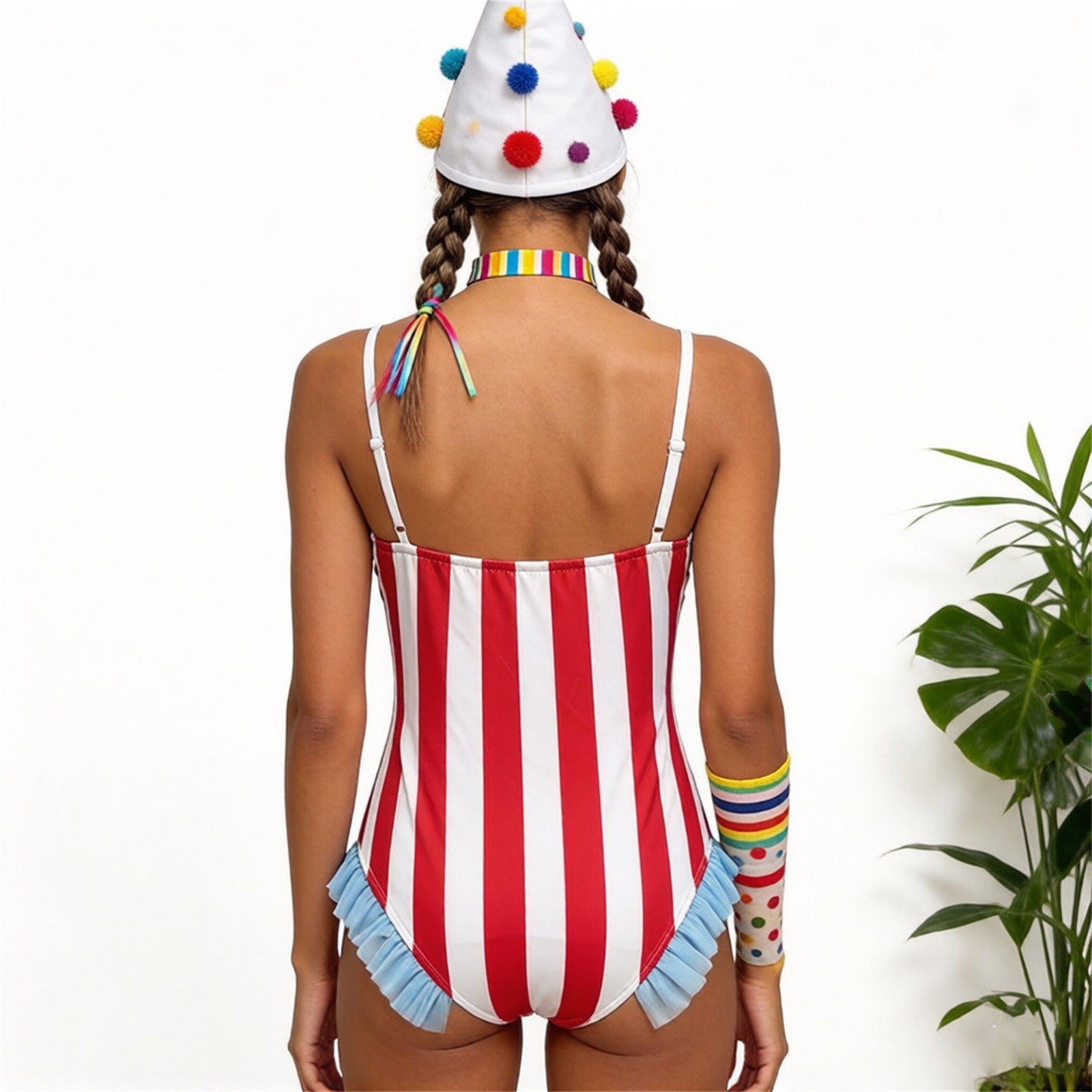 Women's Carnival Bodysuit Sleeveless Stripes Print Leotard Tops Playsuits Halloween Cosplay Costume