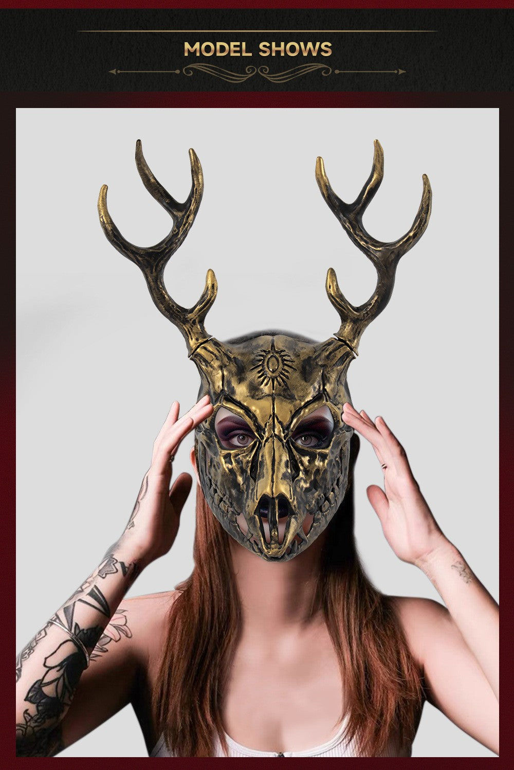 Demon Wendigo Elk Mask Cosplay Gothic Headpiece Animal Antlers Horn Bone Masks Halloween Carnival Purim Party Costume Props