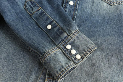 Autumn New American Retro Heavyweight Double Pocket Denim Cargo Shirt Men's Simple 100% Cotton Washed Casual Blouses Thin Jacket