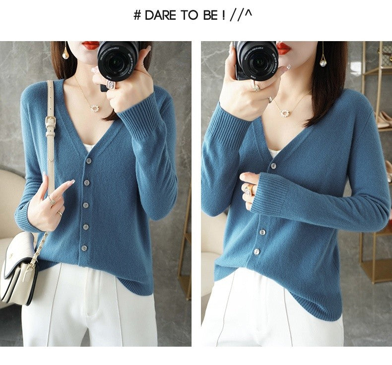 2024 New V-Neck Temperament Small Fragrant Wind Women Loose Sweater Sweater All Sweater Coat Special Offer Cardigan ZHI D035