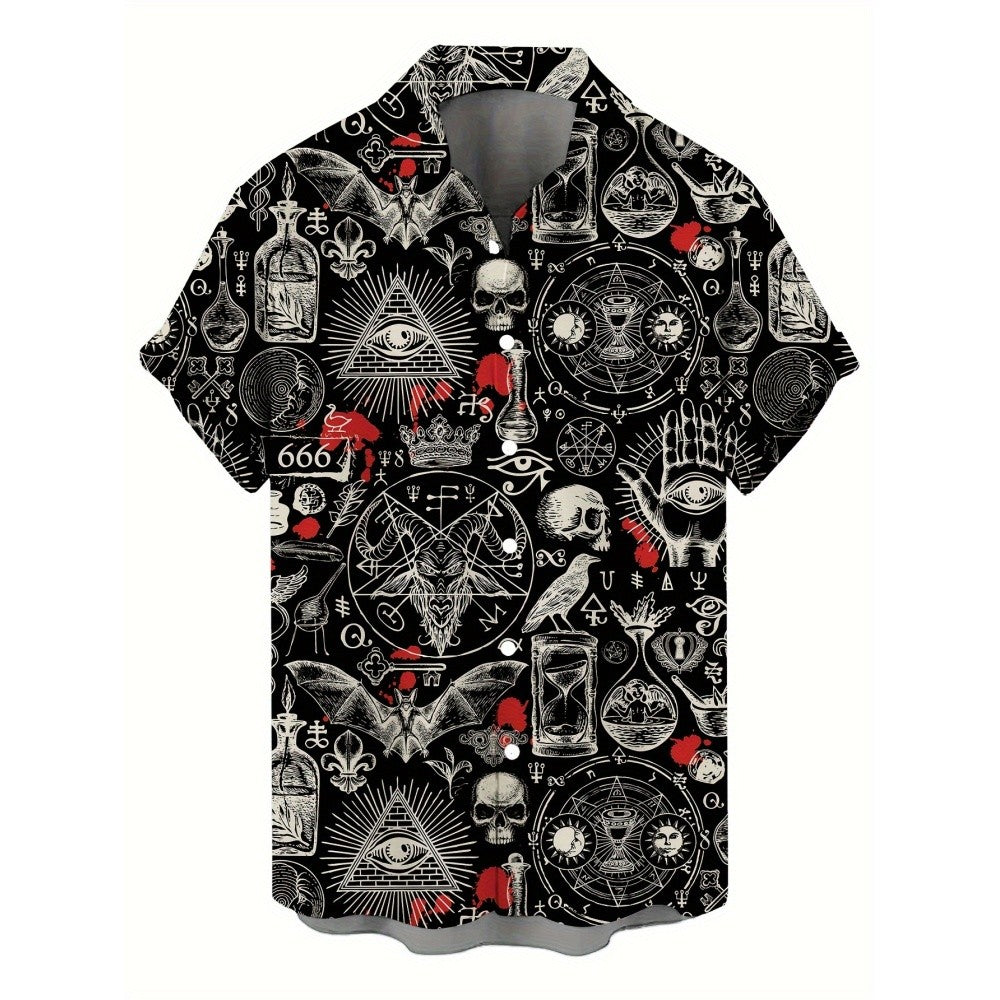3D Skull Print Hawaiian Shirt, Street Gothic Style, Retro Fashion Flip-Top Shirt, Casual Summer Shirt, Beach Comics Shirt
