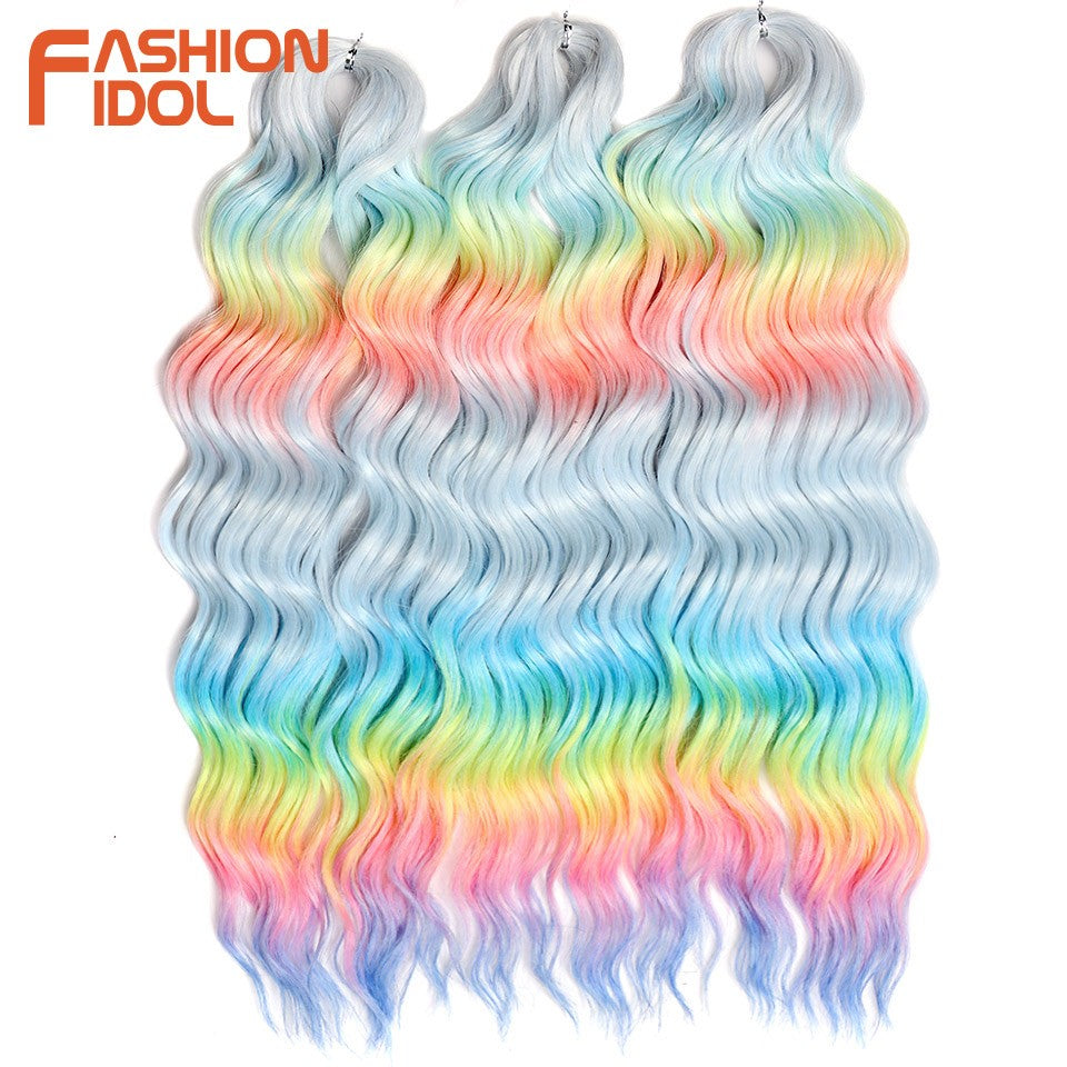 FASHION IDOL Cabelo de Crochê Torção Laranja Extensões de Cabelo Trançado de Onda Profunda Sintética Cabelo Onda de Água 24 Polegadas Fibra Resistente ao Calor