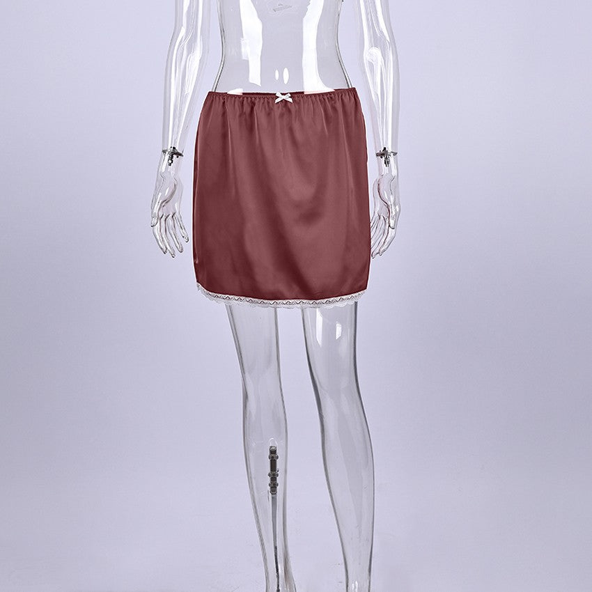 Linad Summer Sexy Satin White Mini Skirts For Women Street Chic Red High Waist S