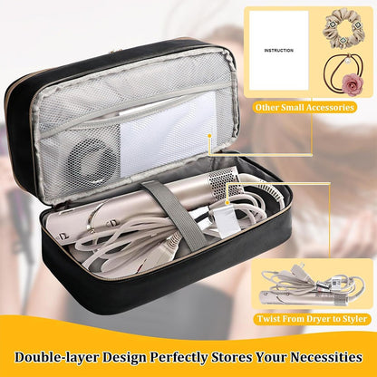 Customized name PU leather double-layer hair dryer storage bag, beauty tool box, hair curler accessories storage box