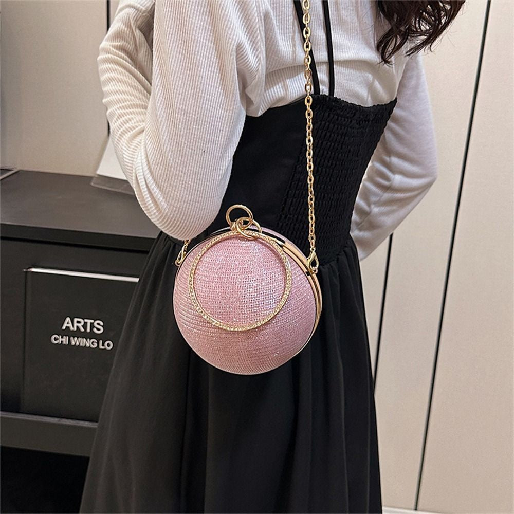 Fashion Circular Evening Bag Luxury Wedding Party Shoulder Bags Elegant Rhinestone Decorative Chain Banquet Clutch Handbags