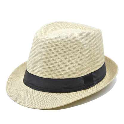 Fashion Unisex Women Men Straw Hat Ribbon Curling Brim Jazz Fedora Hat Panama Gangster Cap Outdoor Beach Parent-Child Sun Hats