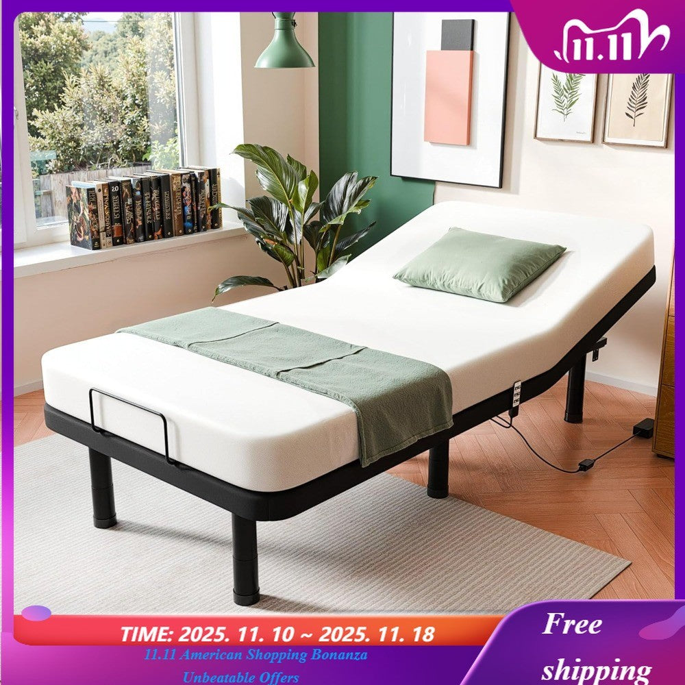 Adjustable Bed Frame, Wired Remote Control, Independent Head and Foot Incline, Electric Bed Frame Base, Adjustable Bed Leg